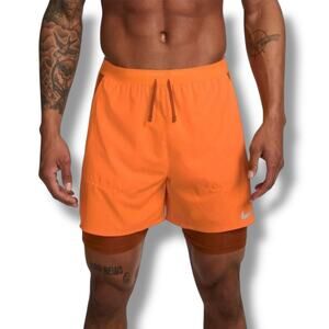 Nike Dri-FIT Stride Hybrid 5" orange brief lined running shorts